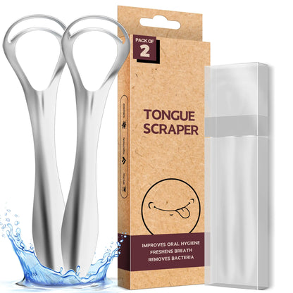 Whiten IQ Metal Tongue Scrapers Stainless Steel for Adults with Travel Case 2 Pack