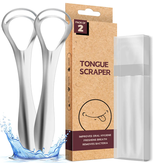 Whiten IQ Metal Tongue Scrapers Stainless Steel for Adults with Travel Case 2 Pack